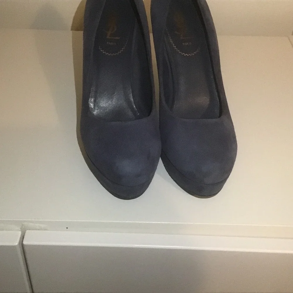 YSL Saint Laurent Paris Navy Blue Suede Palais Platform Pumps Heels 39.5 9.5 LN - Picture 3 of 7